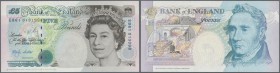 Great Britain: 5 Pounds ND(1999/2000) P. 382c with interesting serial number error, one seriak #013198 and the other #013098, in condition: UNC.