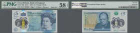 Great Britain: 5 Pounds 2015 Polymer, P.394 with Solid Number BA17 666666 PMG 58 Choice abt UNC EPQ