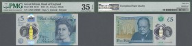 Great Britain: 5 Pounds 2015 Polymer, P.394 with Low Prefix Fancy Number AA 08 100000 PMG 35 Choice Very Fine EPQ