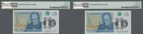 Great Britain: Set with 8 Banknotes 5 Pounds 2015 Polymer, P.394 Complete Solid Number Set, AJ59 111111, AD09 222222, AK 06 333333, AH 49 444444, AC40...