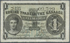 Greece: 1 Drachma 1885 P. 34, used, probably pressed but no holes or tears, condition: F+.