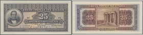 Greece: 25 Drachmai 1923 Color Trial P. 71ct, consisting of 2 seperate printed front and back sides, perforation ”cancelled”, both never folded, no ho...