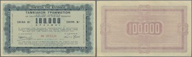 Greece: 100.000 Drachmai 1943 P. 140a, center fold, corner folding and light handling in paper, no holes or tears, still crisp, condition: VF to VF+.