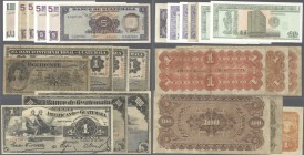 Guatemala: set of 210 banknotes containing 1 Peso 1917 P. S111b (F+), 25 Pesos 1905 P. S146a (VG+), 100 Pesos 1920 P. S147d (F-), 1 Peso 1897 P. S151c...