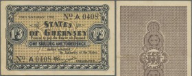 Guernsey: 1 Shilling and 3 Pence 1941 P. 23, used with center and corner folds, still strong paper and original colors, condition: VF.