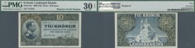 Iceland: 10 Kronur 1900 (ND 1912) P. 8a, repeater number, PMG graded 30 VF NET.