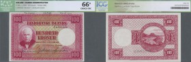 Iceland: 100 Kronur L.1928 SPECIMEN, P.30s with perforation ”Specimen” at lower center and printers annotations at upper margin on front, ICG grading ...