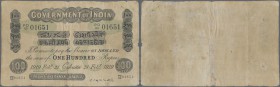 India: 100 Rupees CALCUTTA February 21st 1919, P.A17c, taped tears. Condition: F- RARE!