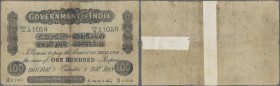 India: 100 Rupees CALCUTTA February 2nd 1918, P.A17c, taped tears and small hole at center Condition: F- RARE!