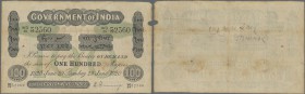 India: 100 Rupees BOMBAY June 29th 1920, P.A17d, missing part at right border. Condition: F+ RARE!
