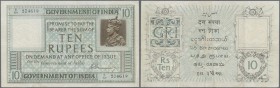 India: 10 Rupees ND(1917-30) P. 5b portrait KGV, light folds in paper, pressed but no holes or tears, condition: XF pressed.