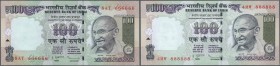 India: set of 10 notes 100 Rupees 2009 P. 98 all with interesting serial number containing: 3VG111111, 0NK222222, 5AS333333, 9MW444444, 1EF555555, 8AT...