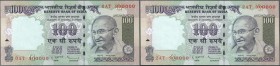 India: set of 9 notes 100 Rupees 2009 P. 98 all with interesting serial number containing: 5EV100000, 1EF200000, 0BA300000, 6EC400000, 2AT500000, 9FT6...