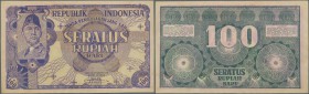 Indonesia: 100 Rupiah 1949 P. 35G, unfolded but with light creases at borders, condition: XF+ to aUNC.