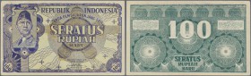 Indonesia: 100 Rupiah 1949 P. 35G, unfolded, light creases at borders, no holes or tears, condition: XF+ to aUNC.