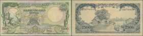 Indonesia: 2500 Rupiah 1957 P. 54, used with folds and light stain in paper, no holes or tears, nice colors, condition: F+ to VF-.