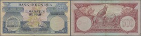 Indonesia: 500 Rupiah 1959 P. 70, used with folds but no holes or tears, paper still strong and nice colors, condition: F+.