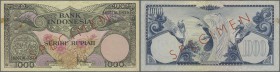 Indonesia: 1000 Rupiah 1959 Specimen with regular serial number P. 71s, used with some folds and creases, one stain trace at left border, in condition...