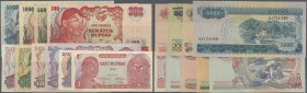 Indonesia: set of 10 notes from 1 to 1000 Rupiah 1968 P. 102-111, only th 5000 is in aUNC condition, all others in UNC. Nice set. (10 pcs)