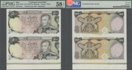 Iran: Unissued uncut pair of 500 Rials ND(1974-79) P. 104ar, remainder with border piece at lower border, without serial numbers, condition: PMG grade...