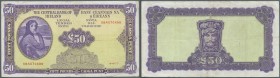 Ireland: 50 Pounds 1977 P. 68c, used with several folds, normal traces of circulation, some light staining on back, no holes or tears, condition: F.