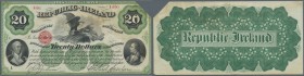 Ireland: ”The Republic of Ireland” 20 Dollars 186x P. NL, never folded, extremly crisp original paper and still original colors, missing edge at upper...
