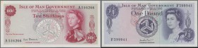 Isle of Man: Set with 9 Banknotes series 1961 – 1979 50 Pence 6x 209462, 027644, A 288550, C 553306, B 034000, B 540971, 10/- A 516266, 1 Pound x2 B 8...