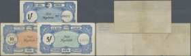 Italian East Africa: set of 3 notes East Africa Command Token Money, containing 10 Cents, 1 and 5 Shillings, all notes used wiht folds and light stain...