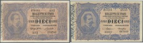 Italy: Set of 3 different banknotes 10 Lire L.1888, P. 20c (pressed, F), P. 20h (aUNC), P. 20i (rusty stains, F to F+), nice set. (3 pcs)