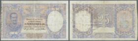 Italy: 25 Lire 1902 P. 22, highly rare note, stronger used with strong center fold as well as other folds a bit affecting the print on both sides, pre...
