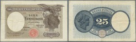 Italy: 25 Lire 1923 P. 24a, used with folds and creases, minor center holes, not washed or pressed, no repairs, original as taken from cirulation, con...