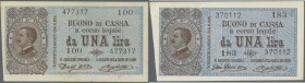 Italy: Set of 2 notes 1 Lira L.1914 P. 36a,b, XF and aUNC, nice set. (2 pcs)