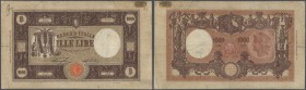 Italy: 1000 Lire 1925 P. 46, a bit stronger used, strong center fold, a few border tears of which the biggest is 1cm, small writing in watermark area ...
