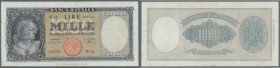 Italy: 1000 Lire 1947 P. 82, Bi 690sp, REPLACEMENT note with letter ”W”, used with folds but still strong paper and original colors, no holes or tears...