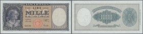 Italy: Set of 2 CONSECUTIVE notes 1000 Lire 1949 P. 88b, numbers 088289, 088290 with only one vertical fold but crisp original without other damages, ...