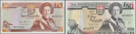 Jersey: Set with 5 Banknotes series 1976 – 2000 1 Pound x2 LJ 280347, XC 000200, 10 Pounds AB 000152, RC 000200, 50 Pounds AC 700573, P.13b, 20, 24, 2...