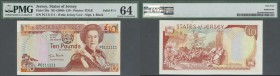 Jersey: 10 Pounds ND(2000), P.28a with solid Number PC 111111 PMG 64 Choice UNC