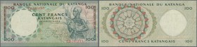 Katanga: 100 Francs August 15th 1962, P.12a, soft vertical bend at center and some minor spots. Condition: VF