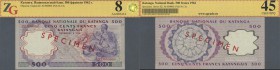 Katanga: 500 Francs 1962 Specimen P. 13s, ZG graded: 45 EF.