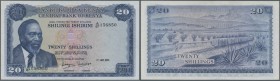 Kenya: 20 Shillings 1973 P. 8d, light, center fold, light creases at upper border, condition: XF.
