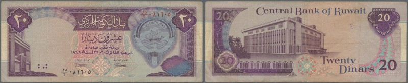 Kuwait: 20 Dinars 1968 P. 22, used with folds and creases, no holes or tears, co...