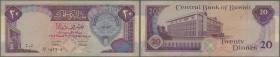Kuwait: 20 Dinars 1968 P. 22, used with folds and creases, no holes or tears, condition: F.