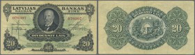 Latvia: 20 Latu 1925 P. 17, sign. Kalnings, radar serial number #70307, used with vertical and horizontal fold, handling in paper, no holes or tears, ...