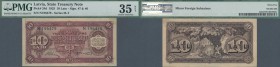 Latvia: 10 Latu 1925, P.24d, minor traces of glue at upper left and right corner on front, some folds and tiny spots, PMG graded 35 Choice Very Fine N...