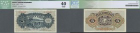 Latvia: 5 Lati 1940, P.34a, vertically folded, some other creases and lightly stained paper, ICG graded 40 VF/EF