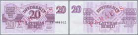 Latvia: 20 Rublu 1992 SPECIMEN P. 39s, series ”SS”, serial 000002, sign. Repse, ovpt. Paraugs, official Specimen in condition: UNC.