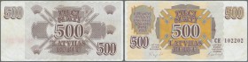Latvia: 500 Rublu 1992 P. 42 with color print error, the note is missing the yellow color on back side and is because of that appearing in brown color...