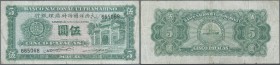 Macau: 5 Patacas 1945 P. 29, used with light folds in paper, probably pressed, tiny border tear, no repairs, condition: F.