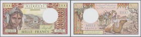 Madagascar: seldom seen 1000 Francs ND Specimen / Proof P. 37s without watermark, with zero serial numbers, in condition: UNC.