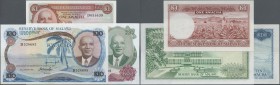 Malawi: Nice set with 3 Banknotes comprising 1 Kwacha ND(1971) P.6 (aUNC), 10 Kwacha January 31st 1975 P.12c (VF+) and 20 Kwacha July 1st 1983 P.17a i...